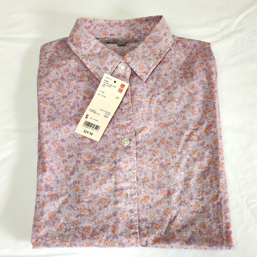 Uniqlo Women Cotton Lawn Print Long Sleeve Shirt Size S